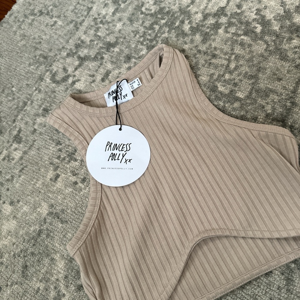Brand new princess polly Ribbed crop top in tan and cream